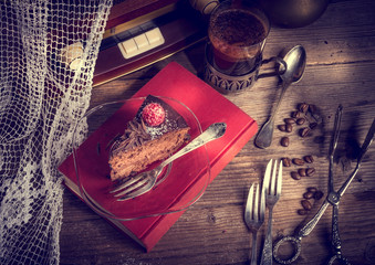 chocolate cake and Turkish coffee - vintage style