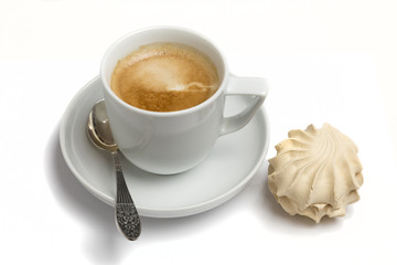 Cup of black coffee and marshmallows