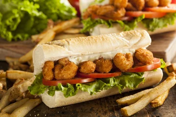 Rolgordijnen Homemade Shrimp Po Boy Sandwich © Brent Hofacker