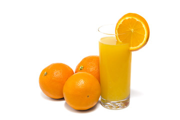 Fresh orange and glass of juice