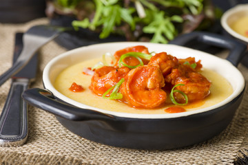 Prawns & Polenta - Soft polenta with tomato and chili prawns