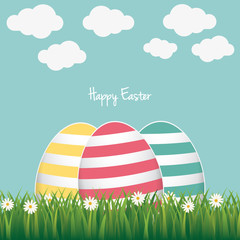 happy easter colorful eggs daisy meadow