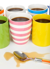 Many cups of coffee close up