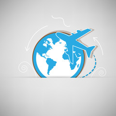 illustration of airplane around Earth map