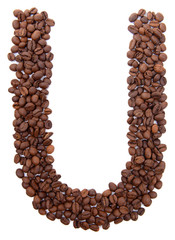 Alphabet from coffee beans isolated on white