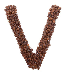 Alphabet from coffee beans isolated on white