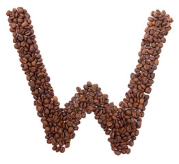 Alphabet from coffee beans isolated on white