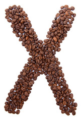 Alphabet from coffee beans isolated on white