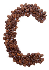 Alphabet from coffee beans isolated on white