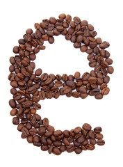 Alphabet from coffee beans isolated on white