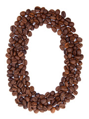 Alphabet from coffee beans isolated on white
