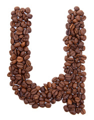 Alphabet from coffee beans isolated on white