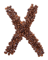 Alphabet from coffee beans isolated on white