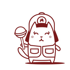 Character firefighter in coveralls and helmet line art