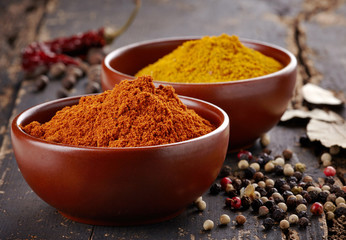 various spices on a dark background