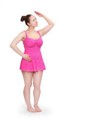 Young woman dressed in retro swimsuit.