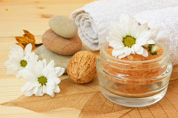 health care spa objects and cute chamomiles