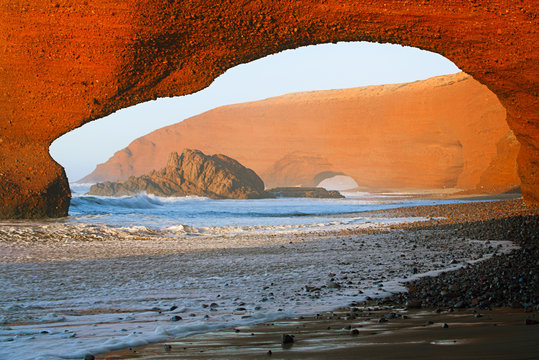 Legzira stone arches, Atlantic Ocean, Morocco, Africa