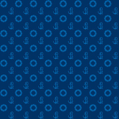 Seamless patterns, blue anchors and lifebuoy