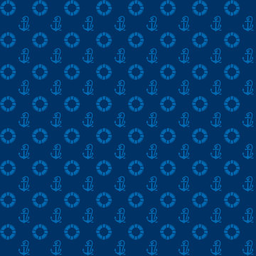 Seamless patterns, blue anchors and lifebuoy