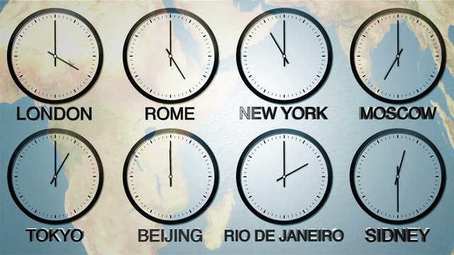 24h World time zone. Time in 8 capitals. Loopable