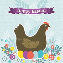 background with easter eggs and one hen, vector