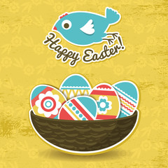 background with easter eggs and one bird, vector