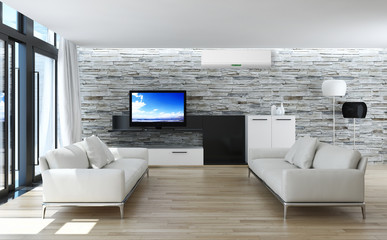 Living room with modern air conditioner