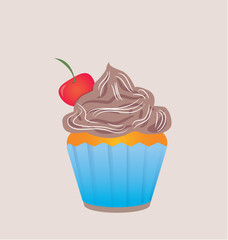 Chocolate cupcake in blue cup scrapbook design element