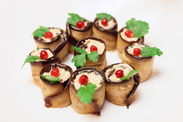 Eggplant rolls with soft cheese