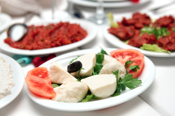 Mozzarella with tomatos and other appetizers