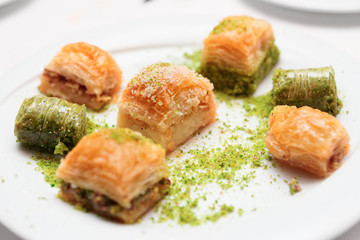 Turkish baklava on a plate