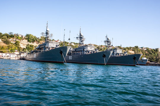 Russian warship in the Bay, Sevastopol, Crimea