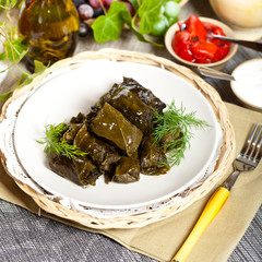 Stuffed Grape Leaves. Dolma. Azerbaijan, Turkish Cuisine