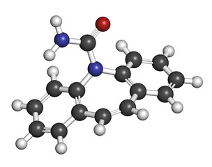 Carbamazepine anticonvulsant and mood stabilizing drug molecule.