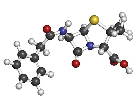 Penicillin G (benzylpenicillin) Antibiotic Drug Molecule.