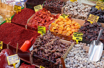 Dried fruits and spices on Turkish market