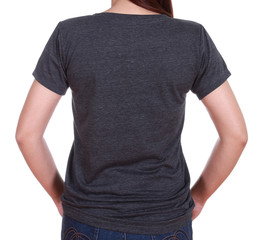 close-up female with blank t-shirt (back side)
