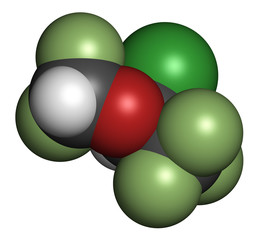 Isoflurane anesthetic drug molecule.