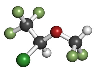 Obraz premium Isoflurane anesthetic drug molecule.