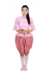 woman wearing typical thai dress isolated on white background