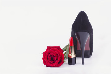 lipstick, shoes and roses
