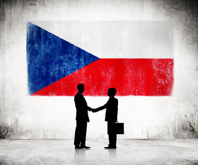 Silhouette of Business Handshake With Flag of Czech Republic