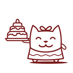 Character little girl in a dress with a bow on head line art