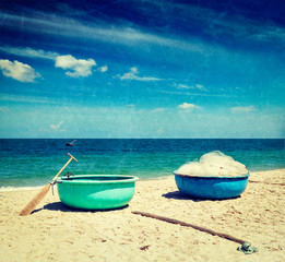 Naklejka premium Fishing boats on beach. Mui Ne, Vietnam