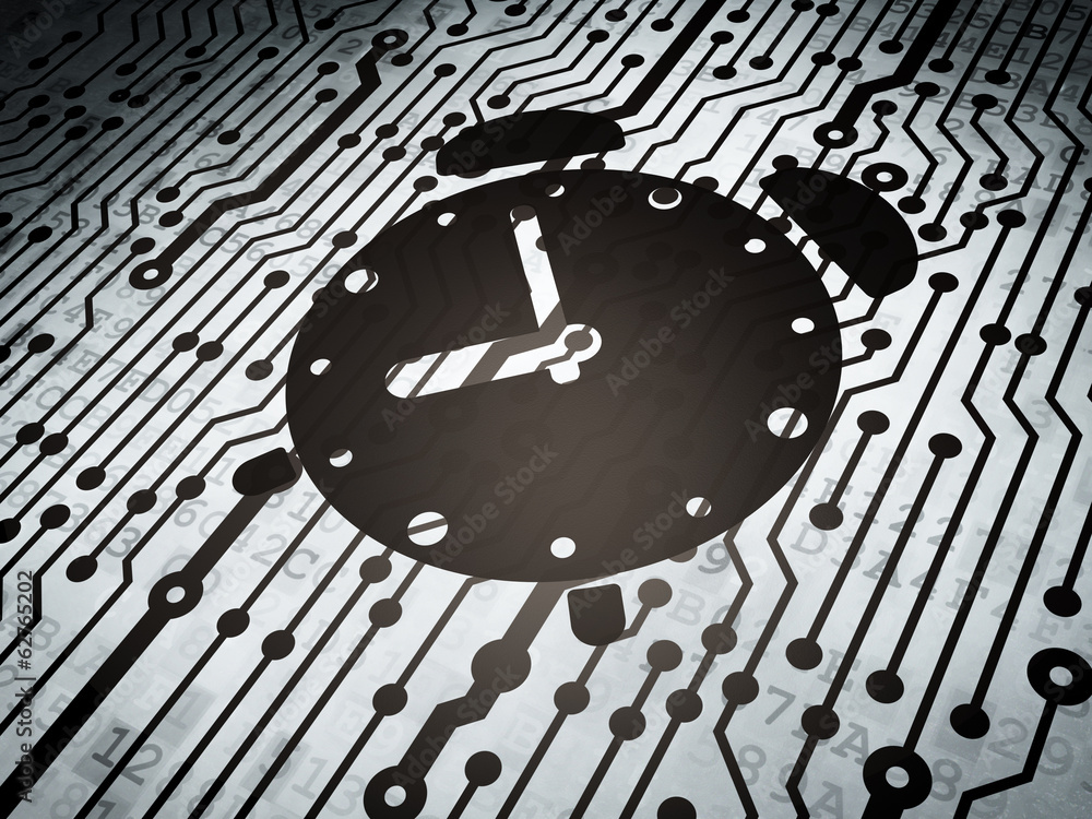 Poster time concept: circuit board with alarm clock