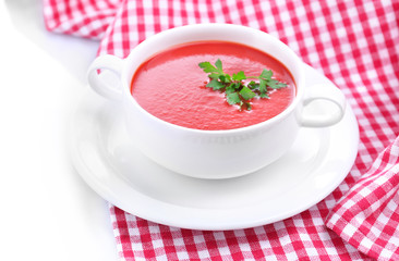 Tasty tomato soup, isolated on white