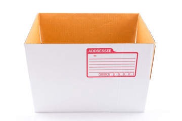 isolated of the white box for packaging with shipping from post