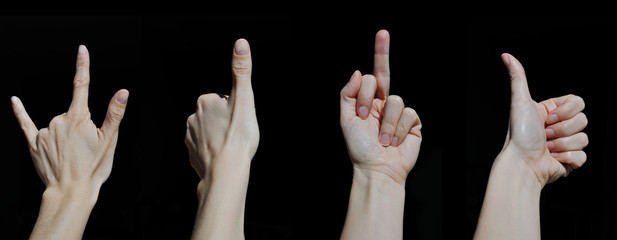 gesture hand on black background
