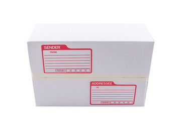 isolated of the white box for packaging with shipping from post